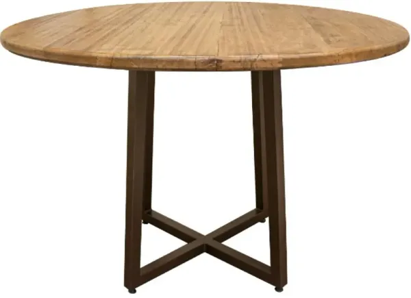 Asic Dining Table, Industrial Light Brown Mango Wood, 47 Inch Round