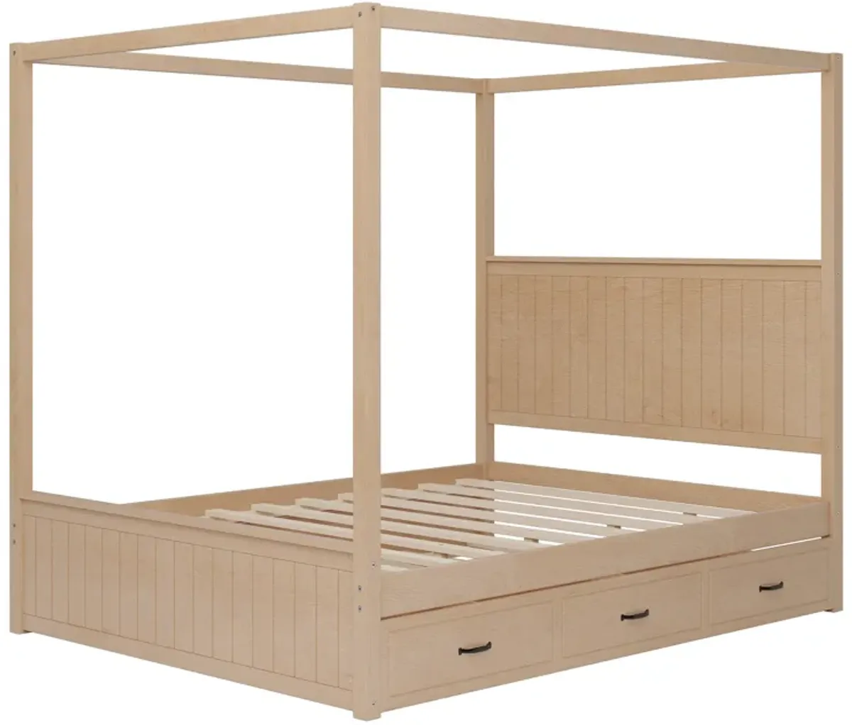 Merax 4-Post Canopy Platform Bed with Trundle and 3 Drawers