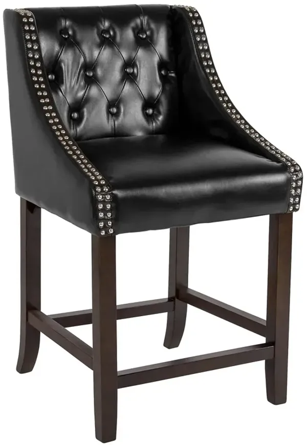 Flash Furniture Carmel Series 24" High Transitional Tufted Walnut Counter Height Stool with Accent Nail Trim in Black LeatherSoft