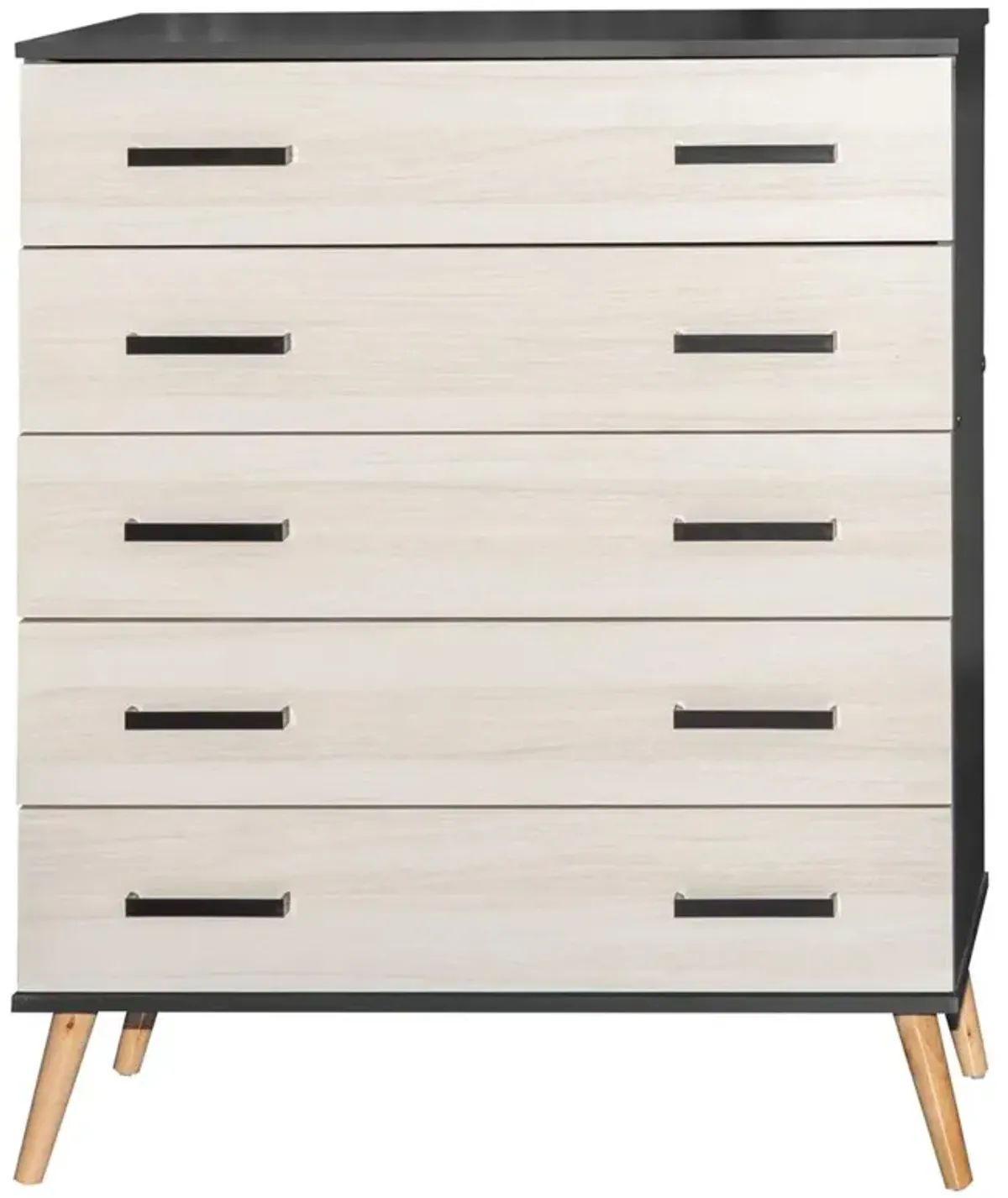 Better Home Products Eli Mid-Century Modern 5 Drawer Chest Dark Gray & Honey Oak