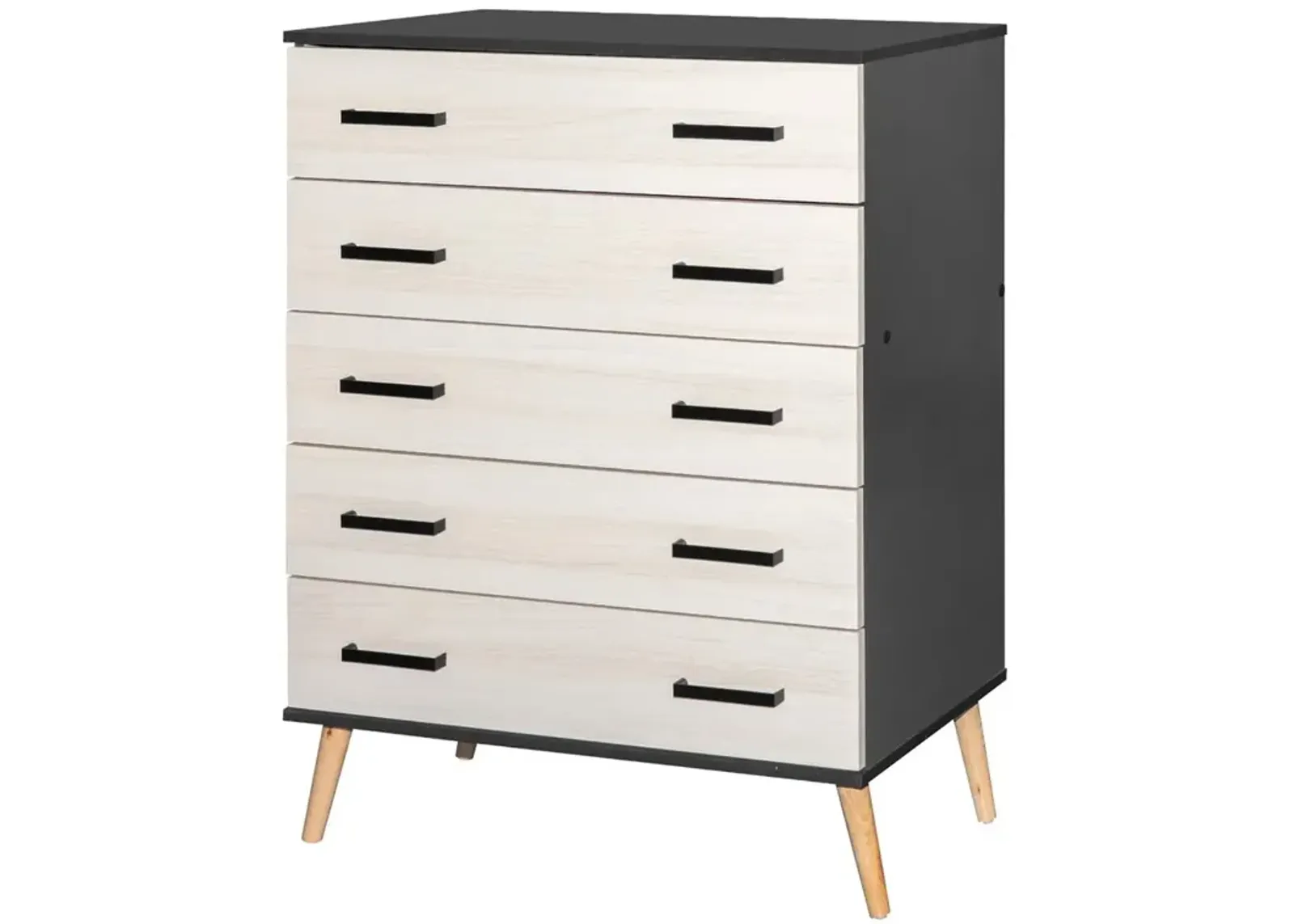 Better Home Products Eli Mid-Century Modern 5 Drawer Chest Dark Gray & Honey Oak