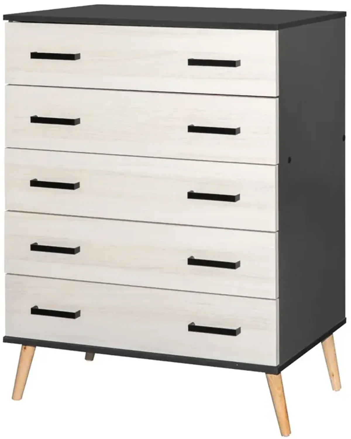 Better Home Products Eli Mid-Century Modern 5 Drawer Chest Dark Gray & Honey Oak