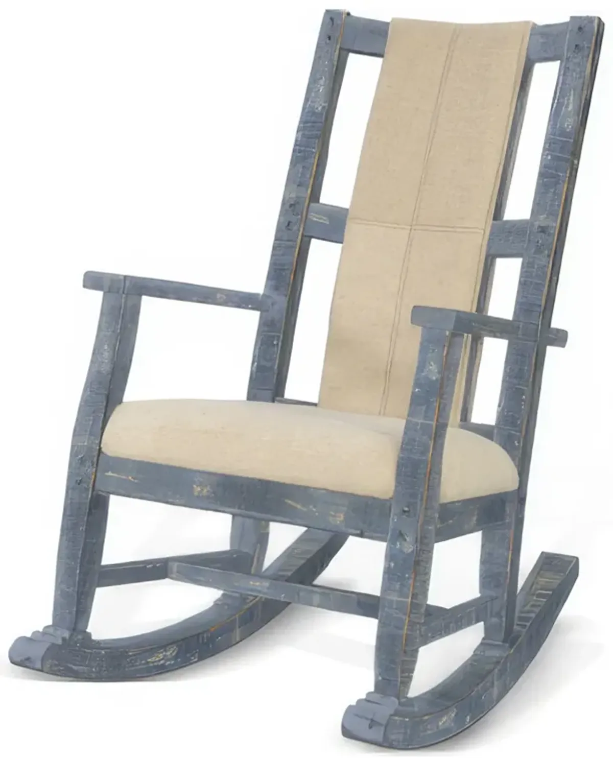 Rena Rocking Chair, Cushion Seat and Back, Blue Mahogany Mindy Wood - Benzara