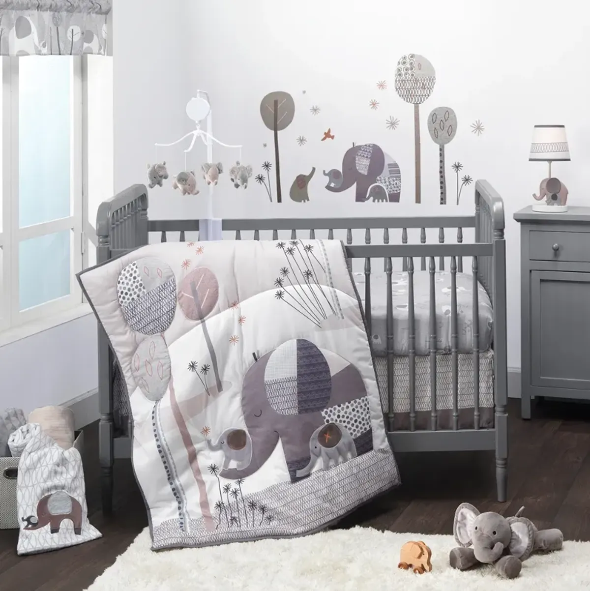 Bedtime Originals Elephant Love Gray/White Fleece Appliqued Baby Blanket