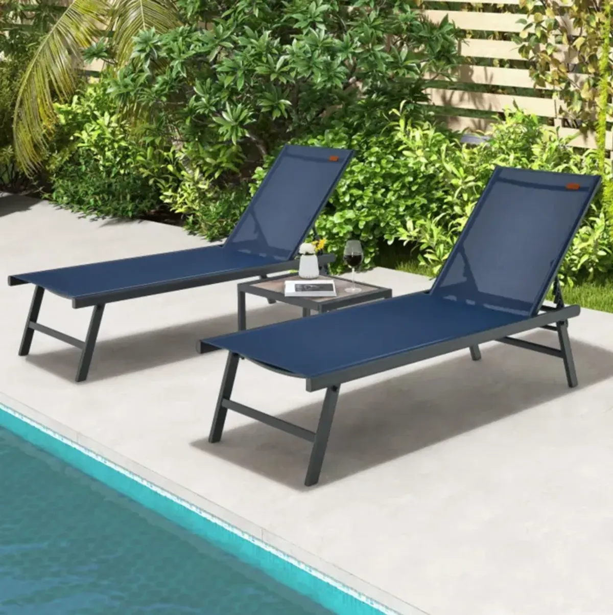 Hivvago 3 Pieces Patio Chaise Lounge Chair and Table Set for Poolside Yard