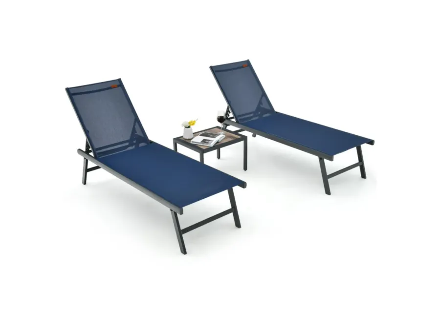 Hivvago 3 Pieces Patio Chaise Lounge Chair and Table Set for Poolside Yard