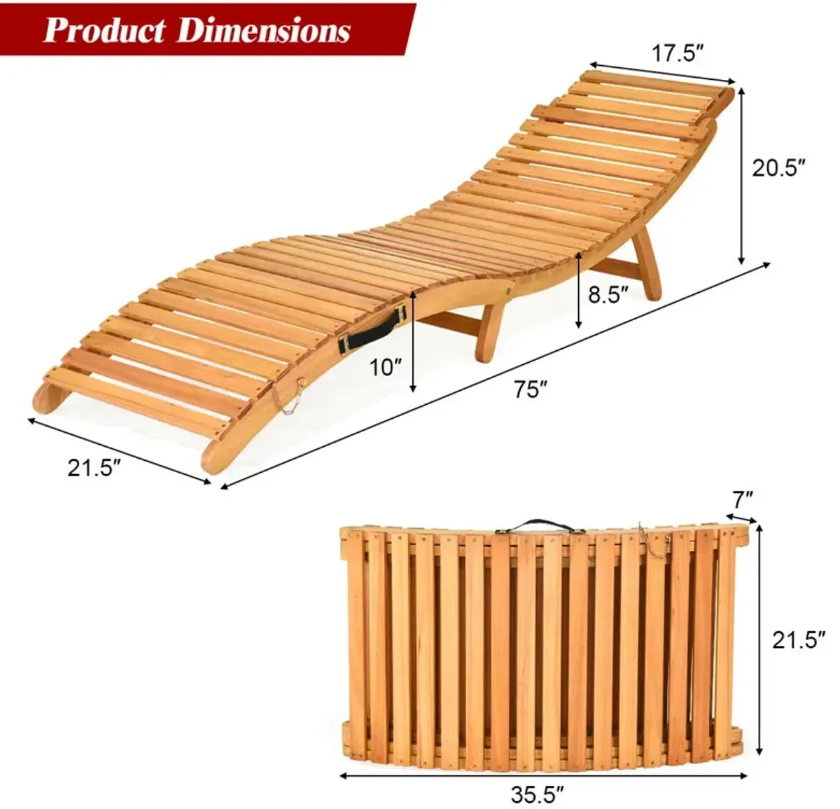 Folding Patio Lounge Chair with Double-Sided Cushioned Seat