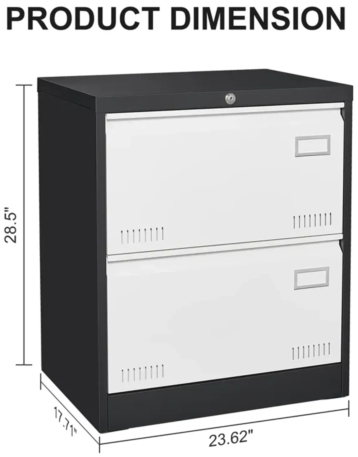 Filing Cabinet Lateral File Cabinet 2 Drawer, White Filing Cabinets with Lock, Locking Metal File Cabinets Three Drawer Office Cabinet for Legal/Letter/A4/F4 Home Offic