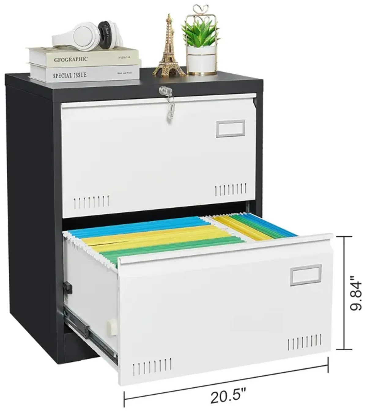 Filing Cabinet Lateral File Cabinet 2 Drawer, White Filing Cabinets with Lock, Locking Metal File Cabinets Three Drawer Office Cabinet for Legal/Letter/A4/F4 Home Offic