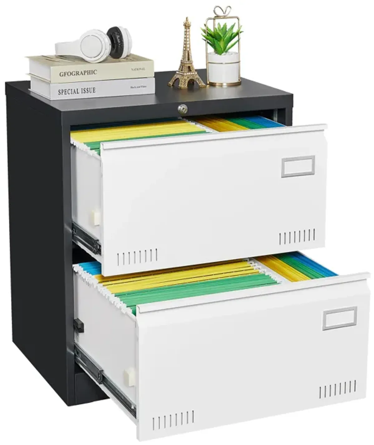 Filing Cabinet Lateral File Cabinet 2 Drawer, White Filing Cabinets with Lock, Locking Metal File Cabinets Three Drawer Office Cabinet for Legal/Letter/A4/F4 Home Offic