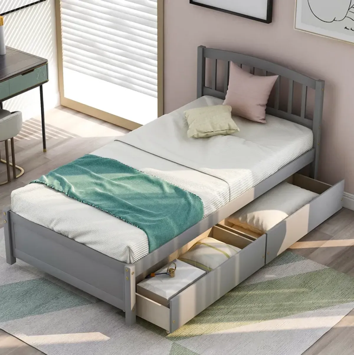 Merax Wood Bed Frame with Two Drawers