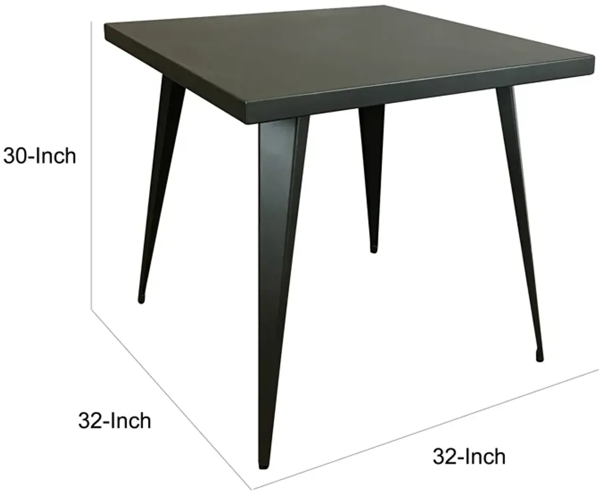 Oran 32 Inch Dining Table, Square Metal Top, Tapered Legs, Gray Finish - Benzara