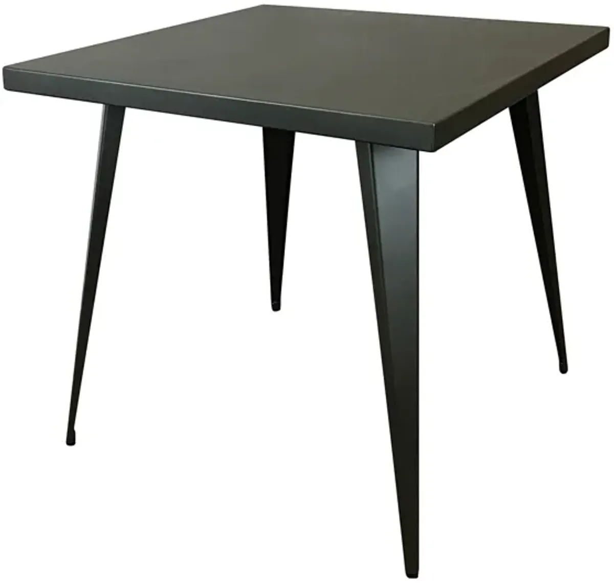 Oran 32 Inch Dining Table, Square Metal Top, Tapered Legs, Gray Finish - Benzara