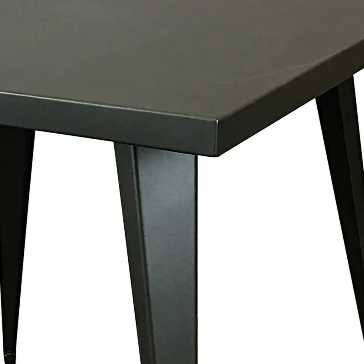 Oran 32 Inch Dining Table, Square Metal Top, Tapered Legs, Gray Finish - Benzara