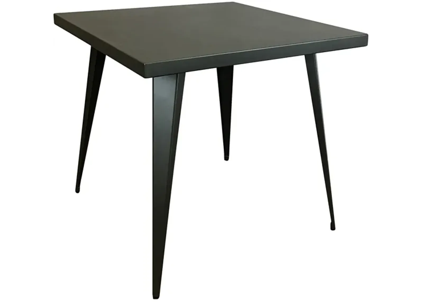 Oran 32 Inch Dining Table, Square Metal Top, Tapered Legs, Gray Finish - Benzara