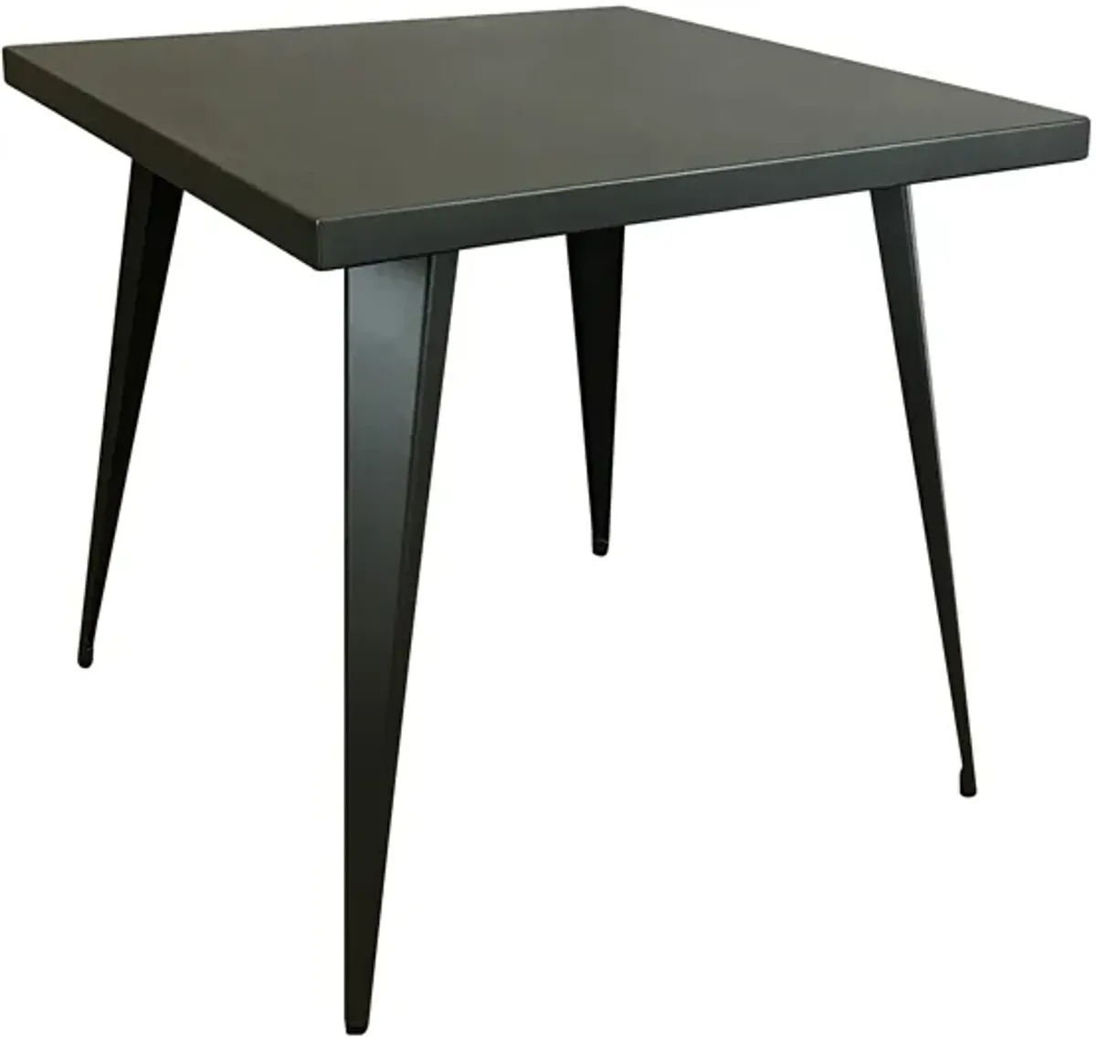 Oran 32 Inch Dining Table, Square Metal Top, Tapered Legs, Gray Finish - Benzara