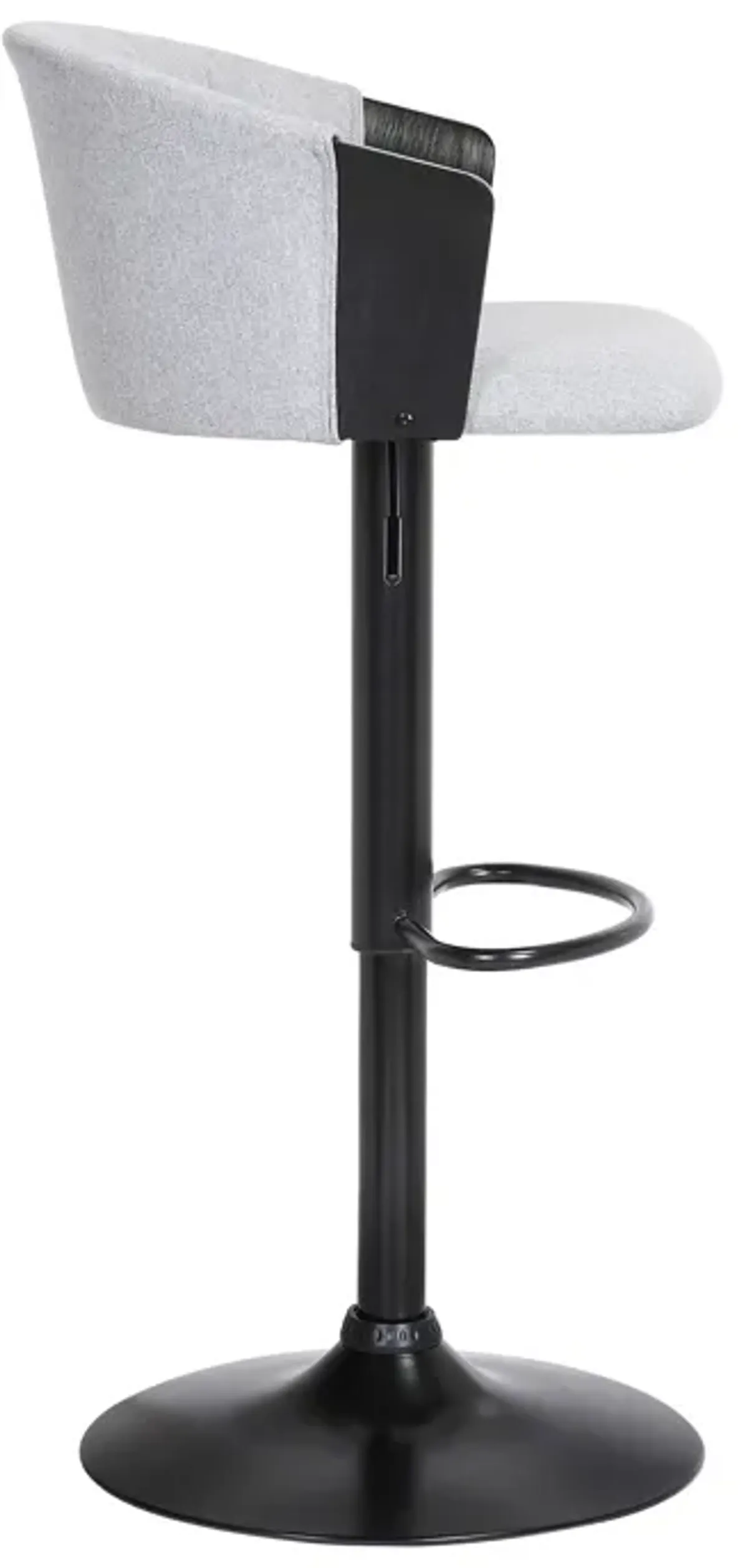 Liz 24-33 Inch Adjustable Height Swivel Barstool Chair, Light Gray Fabric - Benzara