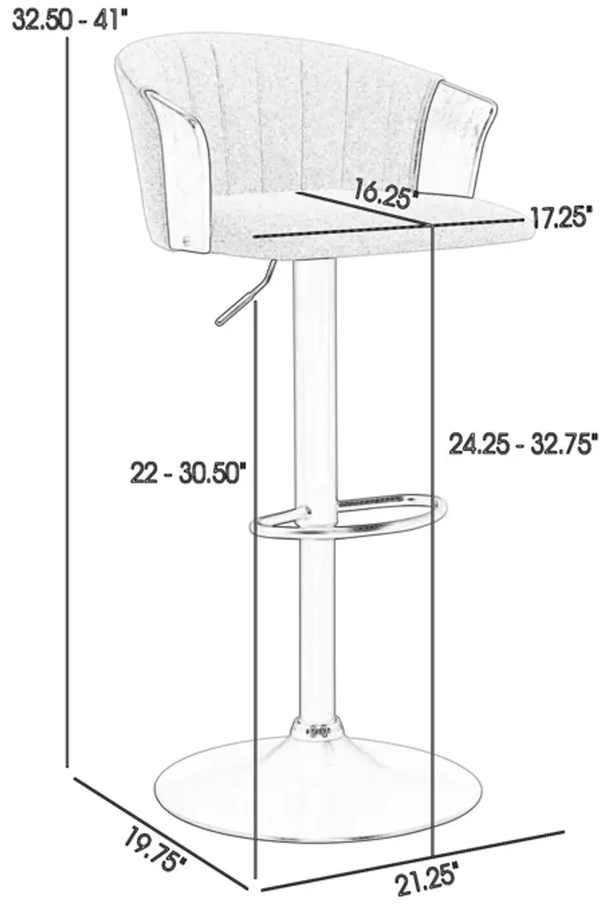 Liz 24-33 Inch Adjustable Height Swivel Barstool Chair, Light Gray Fabric - Benzara