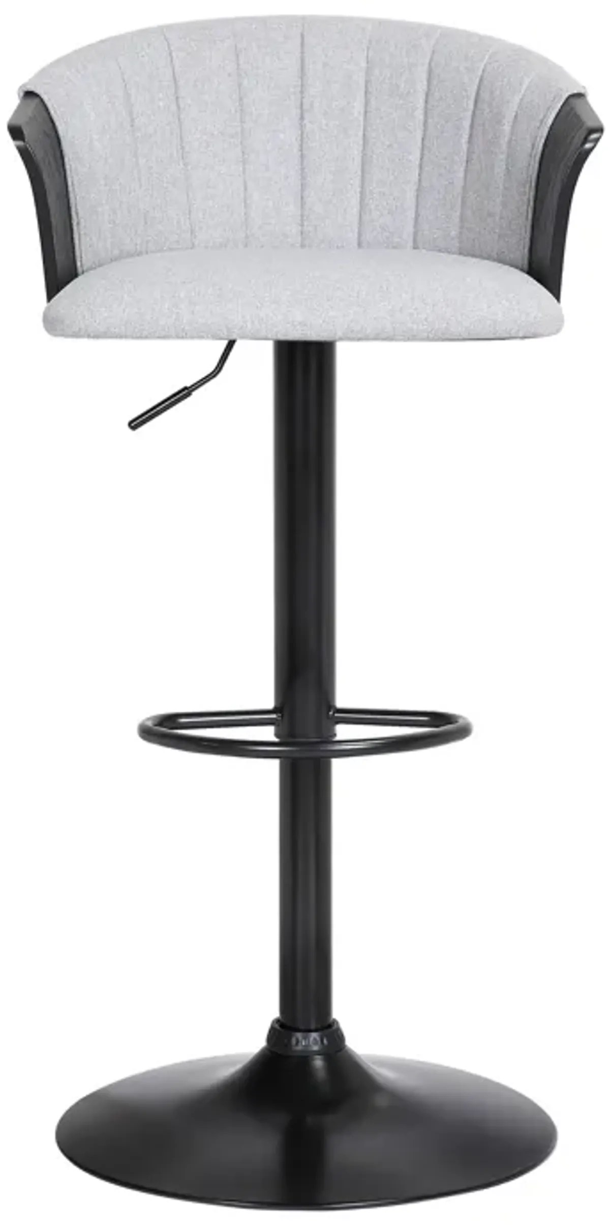 Liz 24-33 Inch Adjustable Height Swivel Barstool Chair, Light Gray Fabric - Benzara