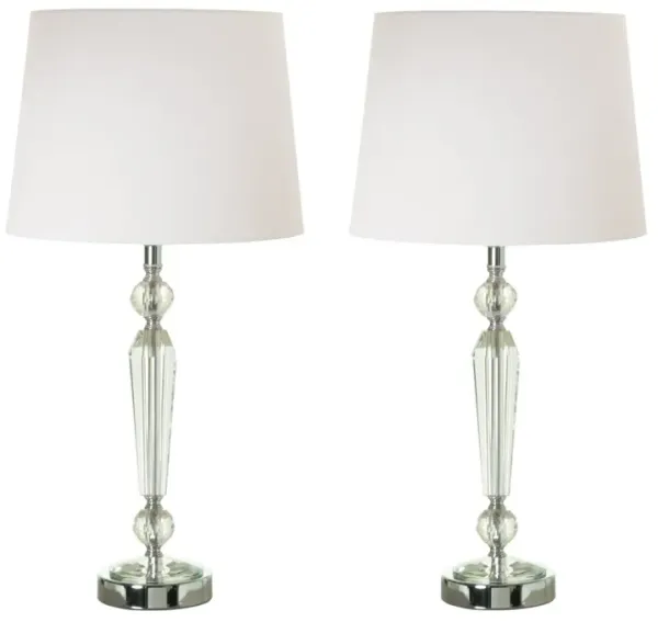24 Inch Table Lamp Set of 2 with Glass Stands, Metal Base, Clear Finish-Benzara