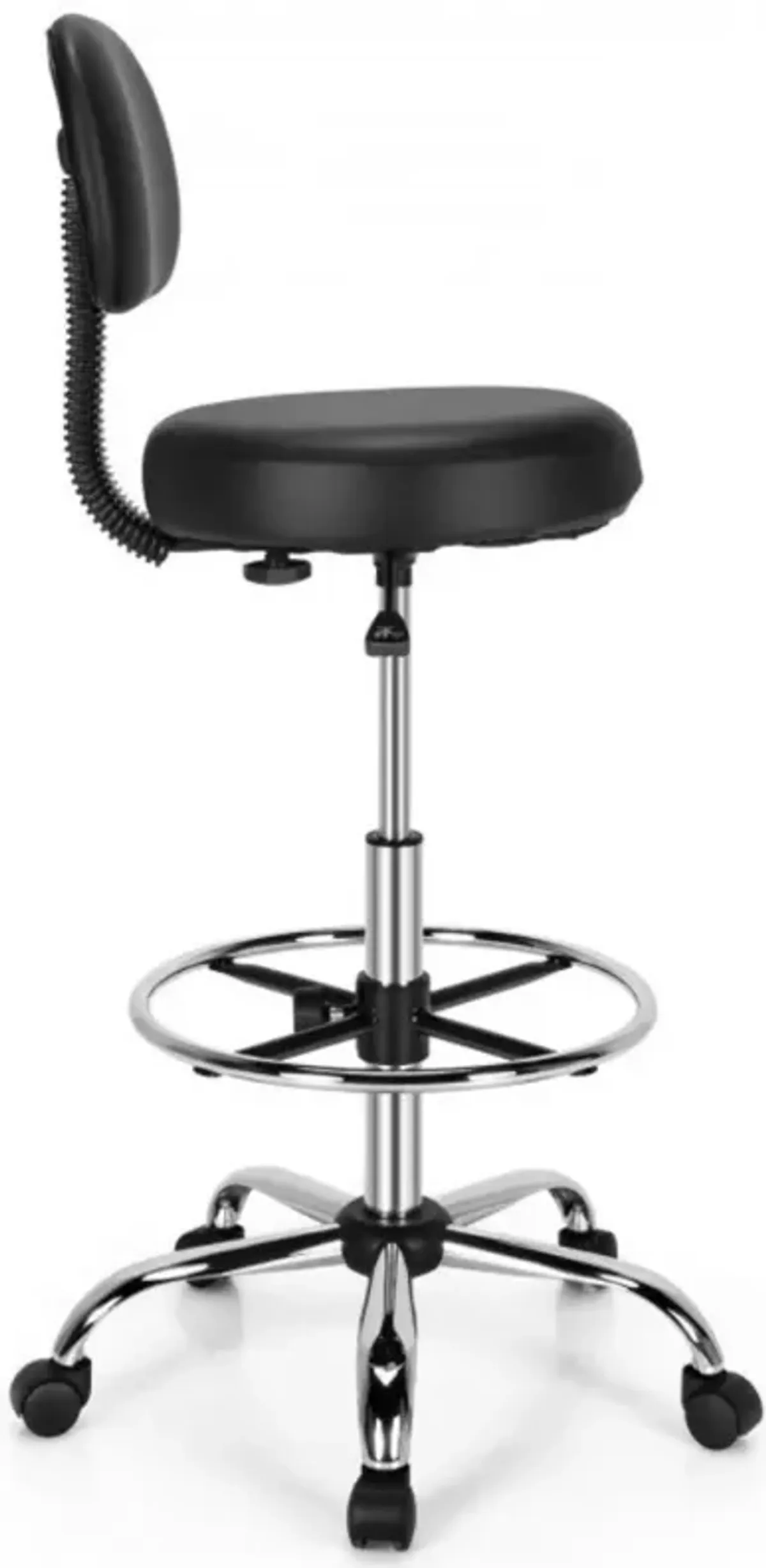 Swivel Drafting Chair with Retractable Mid Back and Adjustable Foot Ring-Black