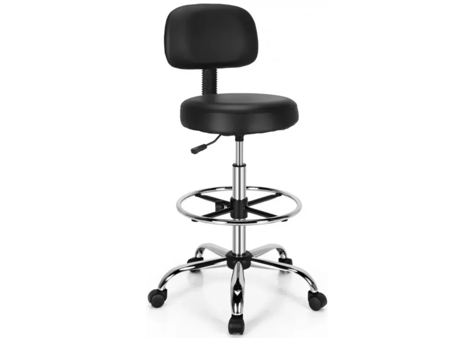 Swivel Drafting Chair with Retractable Mid Back and Adjustable Foot Ring-Black