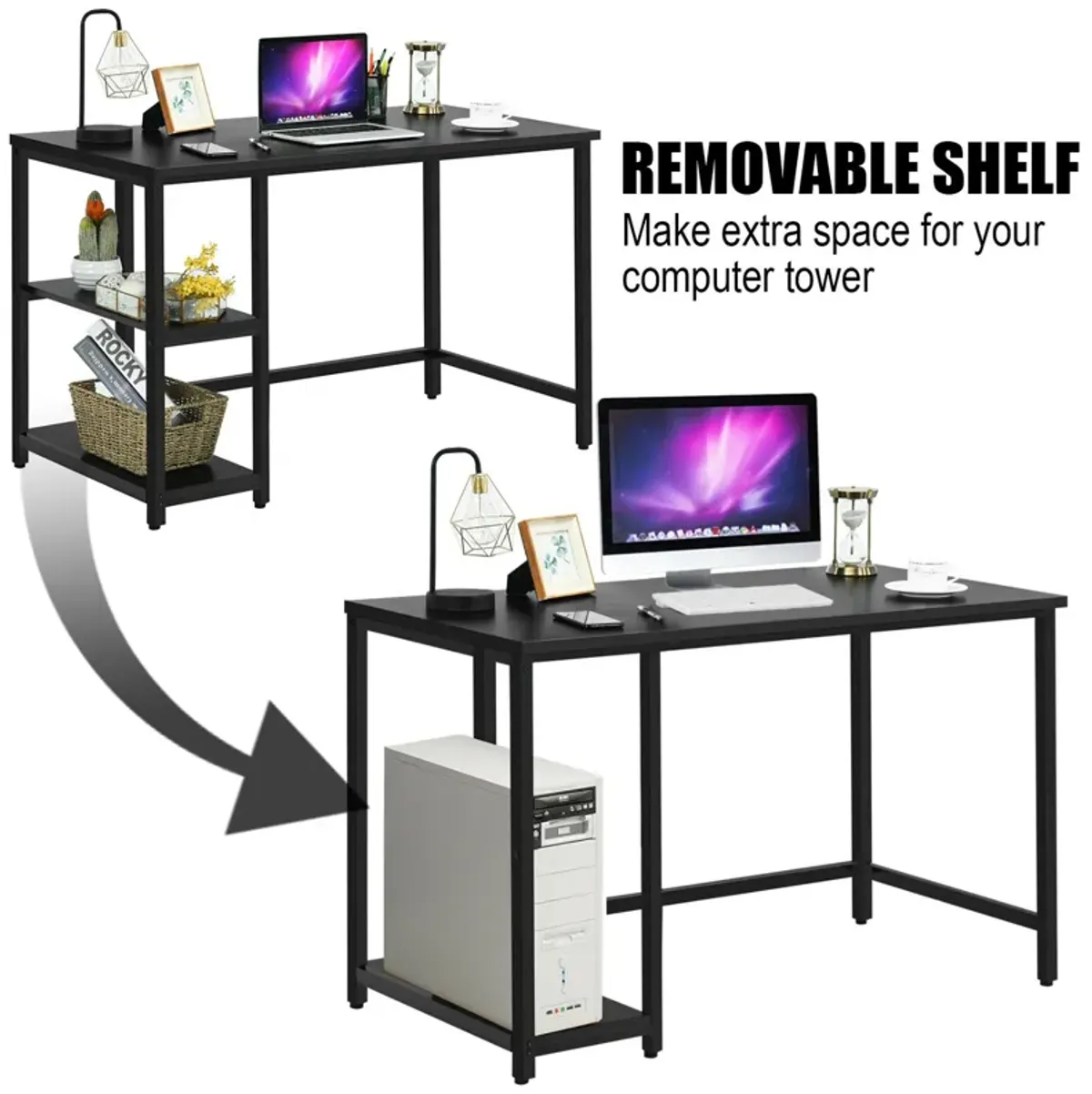 Costway 47'' Computer Desk Office Study Table Workstation Home w/ Adjustable Shelf Black