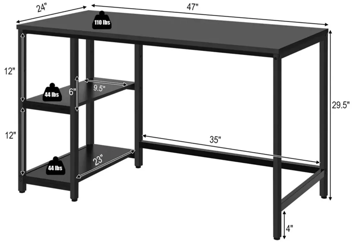 Costway 47'' Computer Desk Office Study Table Workstation Home w/ Adjustable Shelf Black