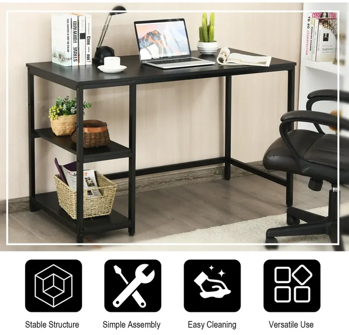 Costway 47'' Computer Desk Office Study Table Workstation Home w/ Adjustable Shelf Black