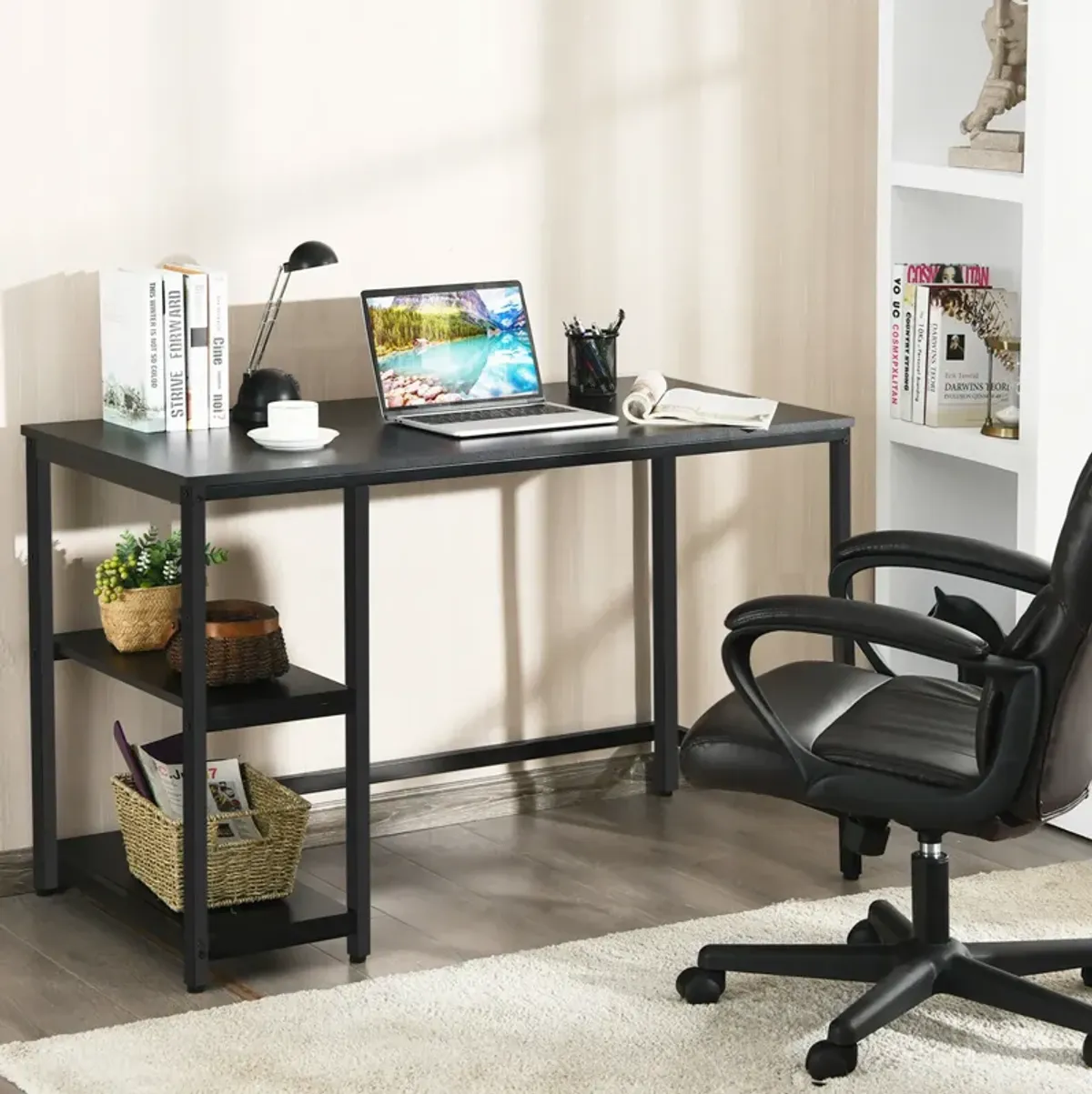 Costway 47'' Computer Desk Office Study Table Workstation Home w/ Adjustable Shelf Black