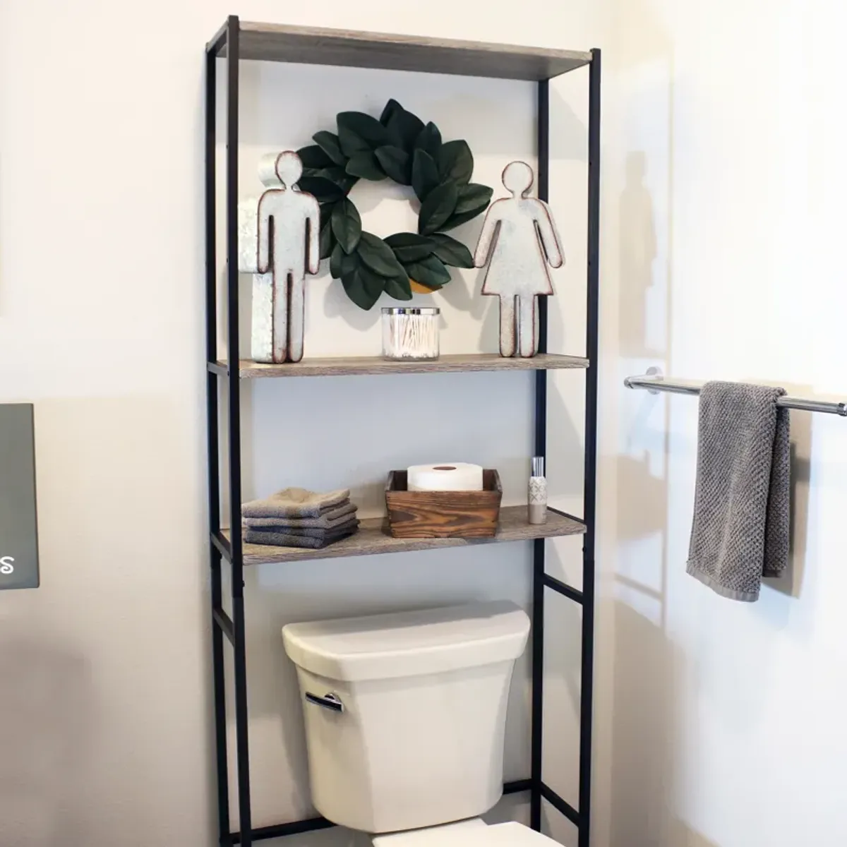 Sunnydaze Industrial Style 3-Tier Over-The-Toilet Storage Shelf - Oak Gray