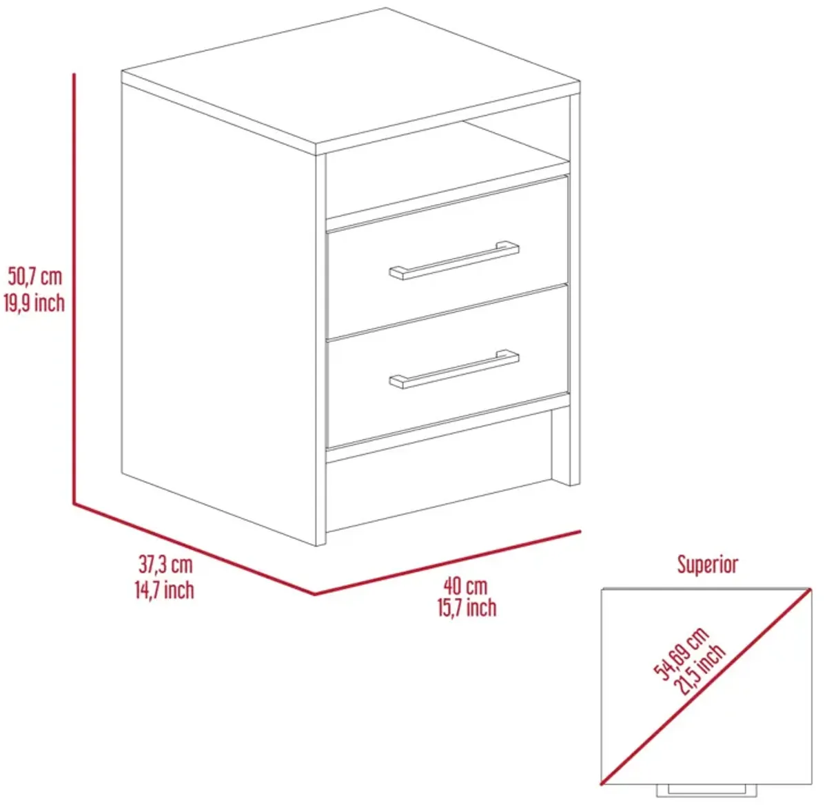 Rowley 2-Drawer 1-Shelf Rectangle Nightstand Light