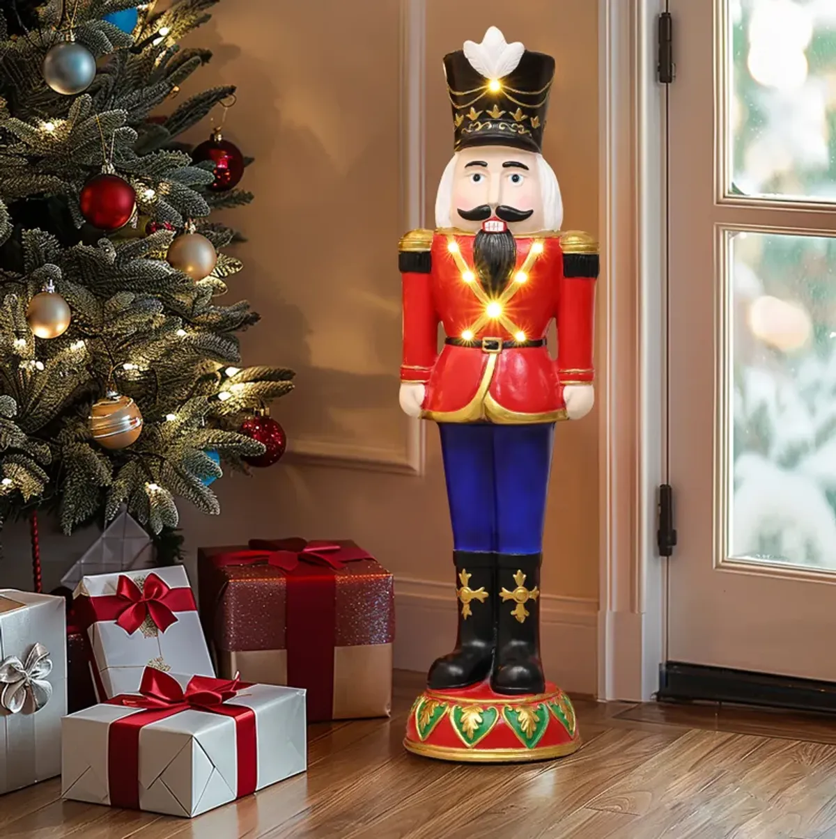 LuxenHome 2Ft Tall Traditional Nutcracker Soldier in Red with Lights