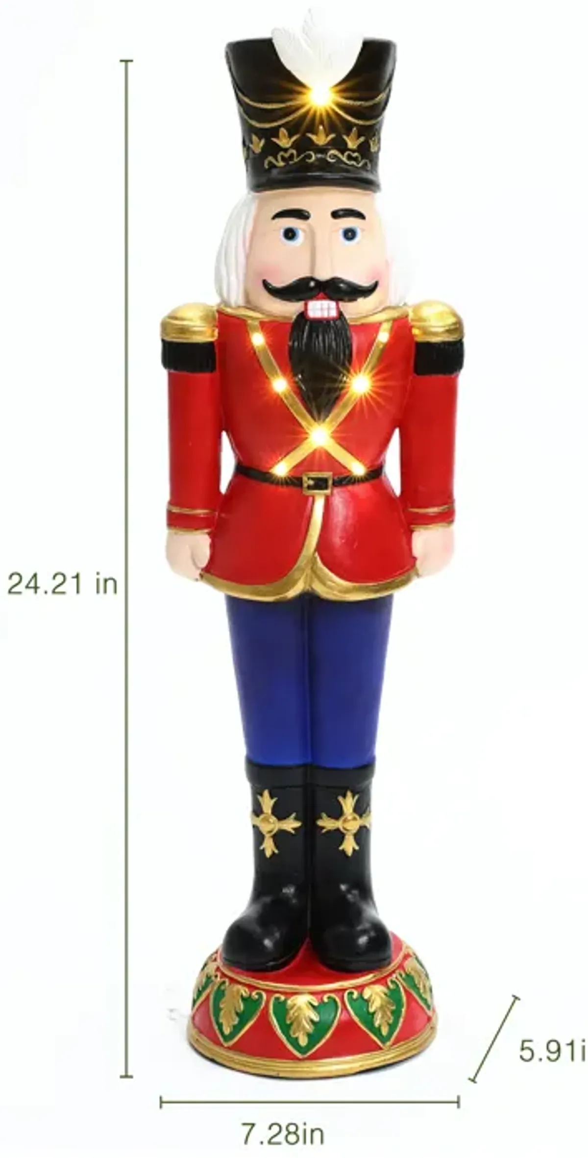 LuxenHome 2Ft Tall Traditional Nutcracker Soldier in Red with Lights