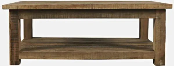 Jofran Reclamation 50 Rustic Reclaimed Solid Wood Coffee Table with Storage Shelf