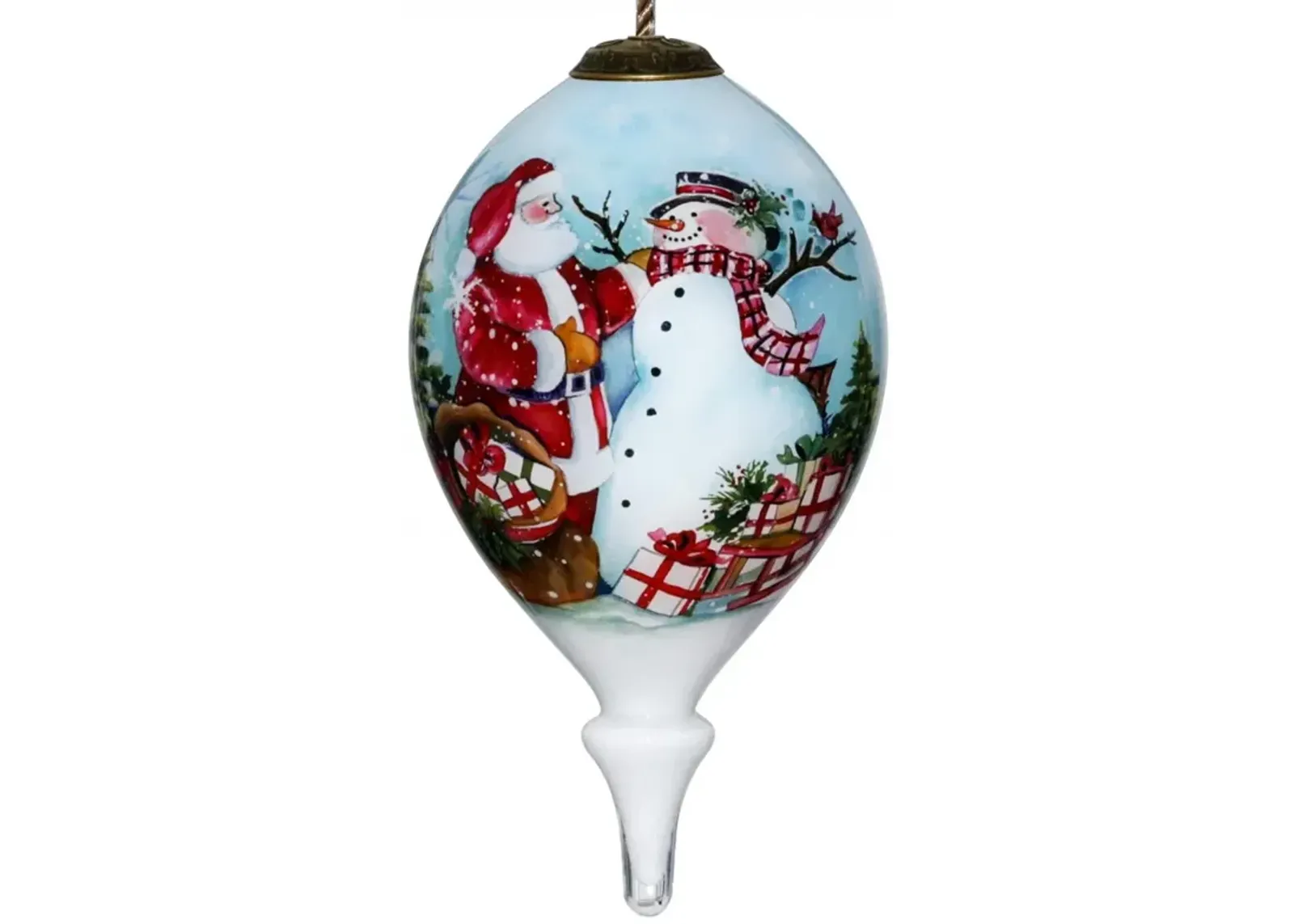 HomeRoots  Christmas Santa & Snowman Hand Painted Mouth Blown Glass Ornament Multi Color