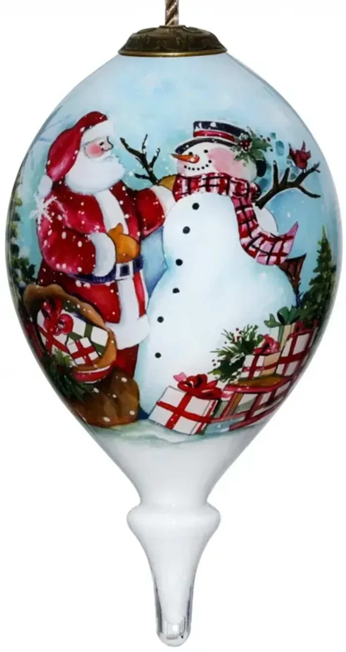 HomeRoots  Christmas Santa & Snowman Hand Painted Mouth Blown Glass Ornament Multi Color