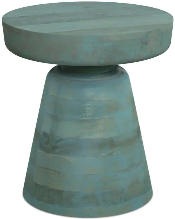 Robbie SOLID MANGO WOOD 16 inch Wide Round Boho Contemporary Rustic Accent Table in Teal Wash, Fully Assembled