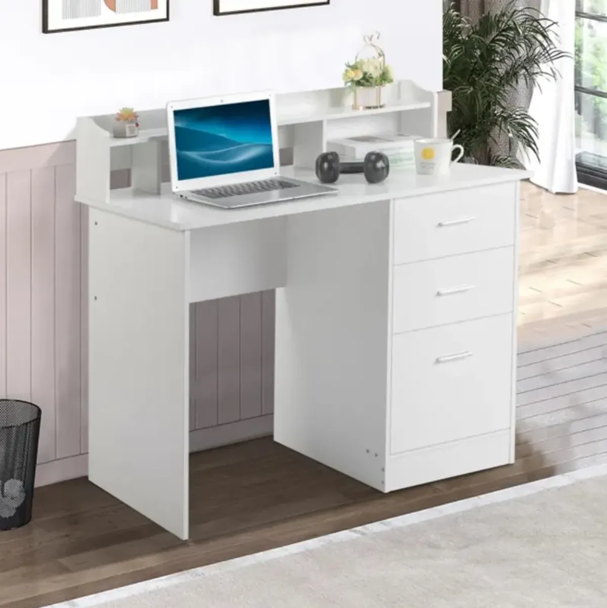Computer Desk with Desktop Storage Shelf & 3 Drawers for Organized Workspace