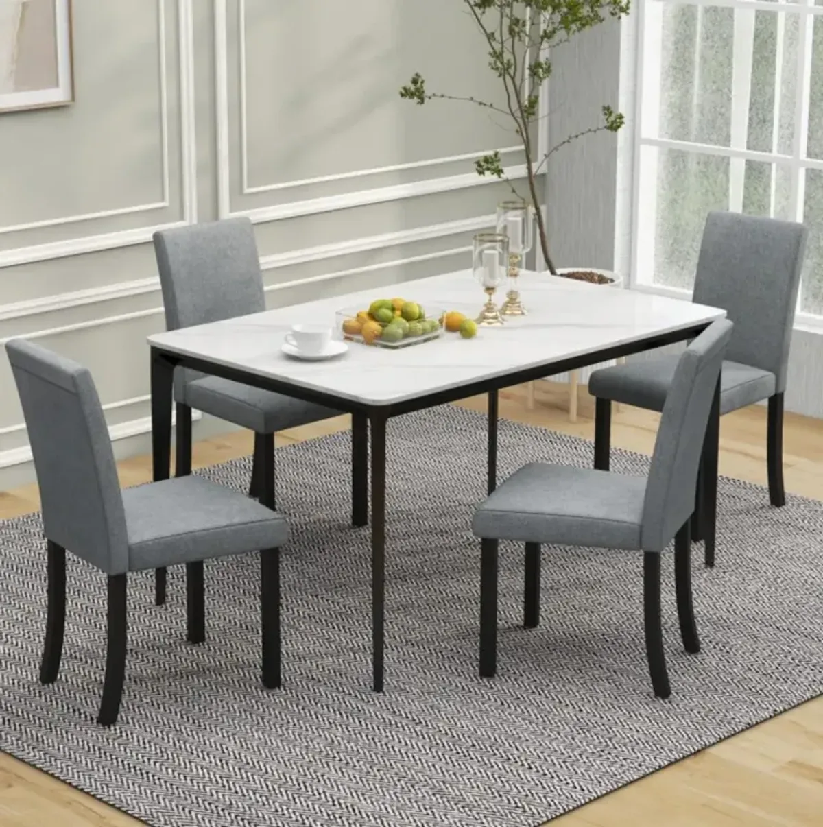 Hivvago Dining Chair Set of 4 Upholstered Kitchen Dinette Chairs with Wood Frame