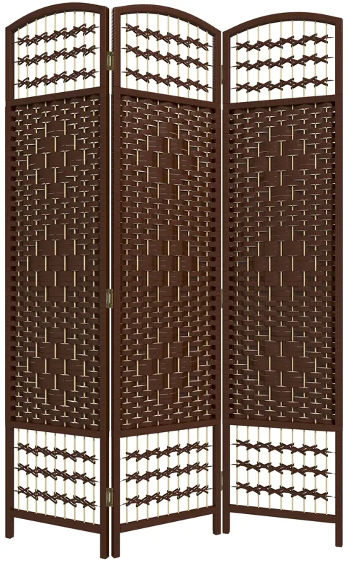 4 Panel Folding Room Divider Privacy Screen Wave Fiber Room Separator Brown