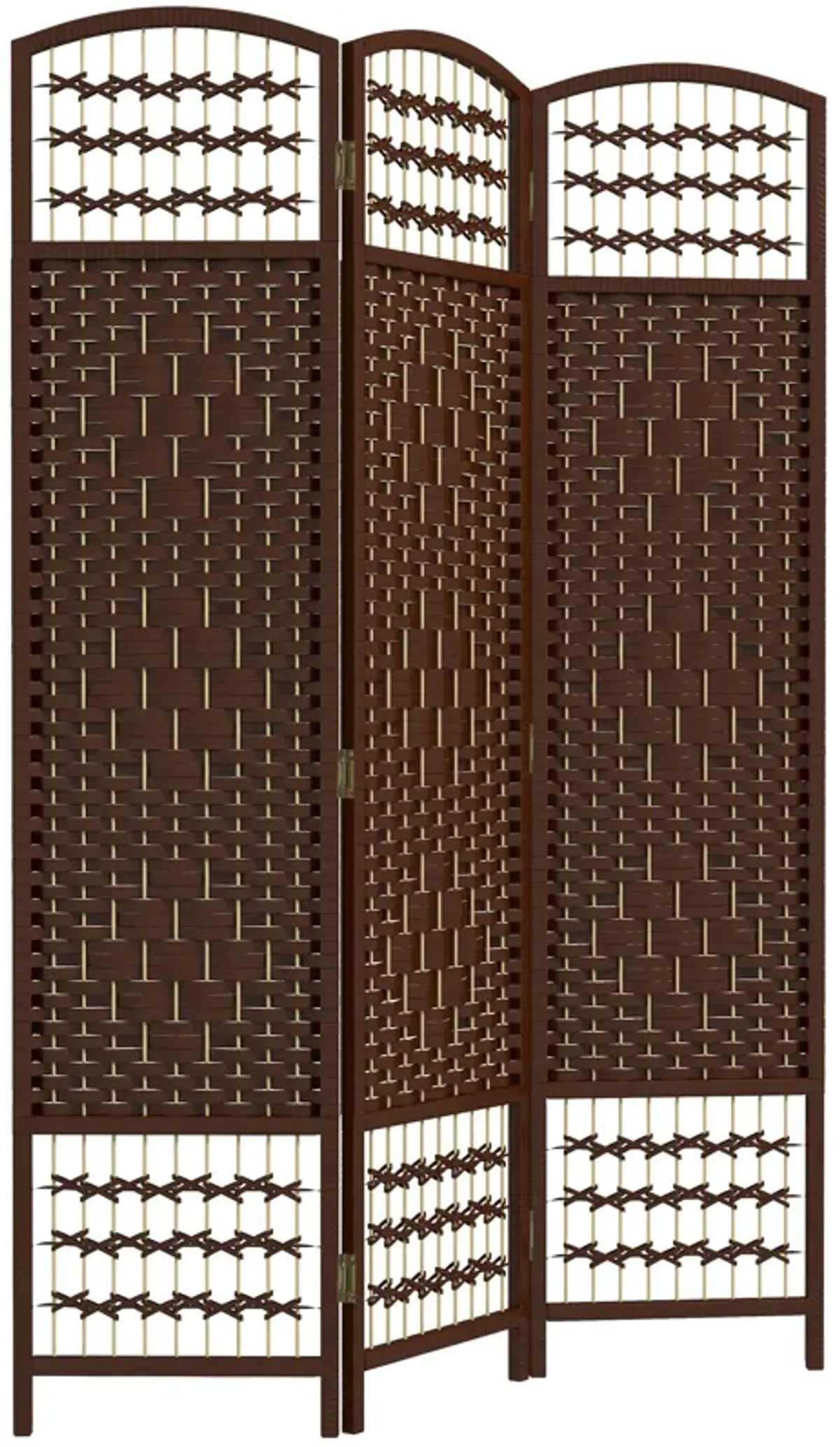 4 Panel Folding Room Divider Privacy Screen Wave Fiber Room Separator Brown