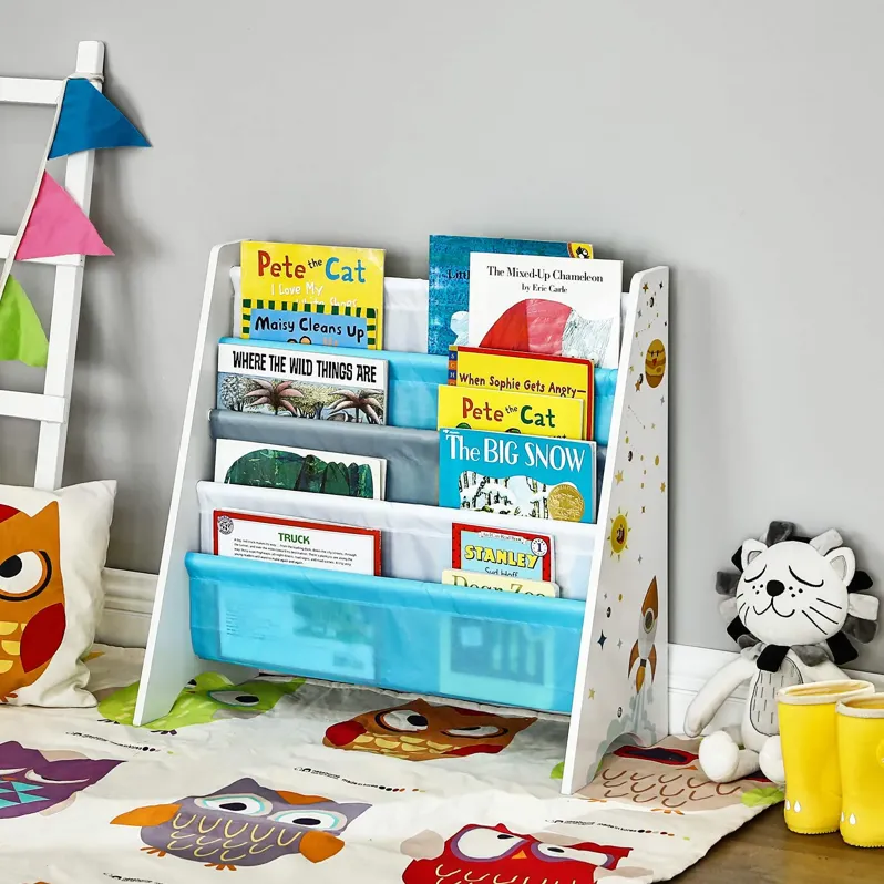 Kids’ Book Organizer Storage Shelf for Playroom, Children’s Room- Blue and Gray