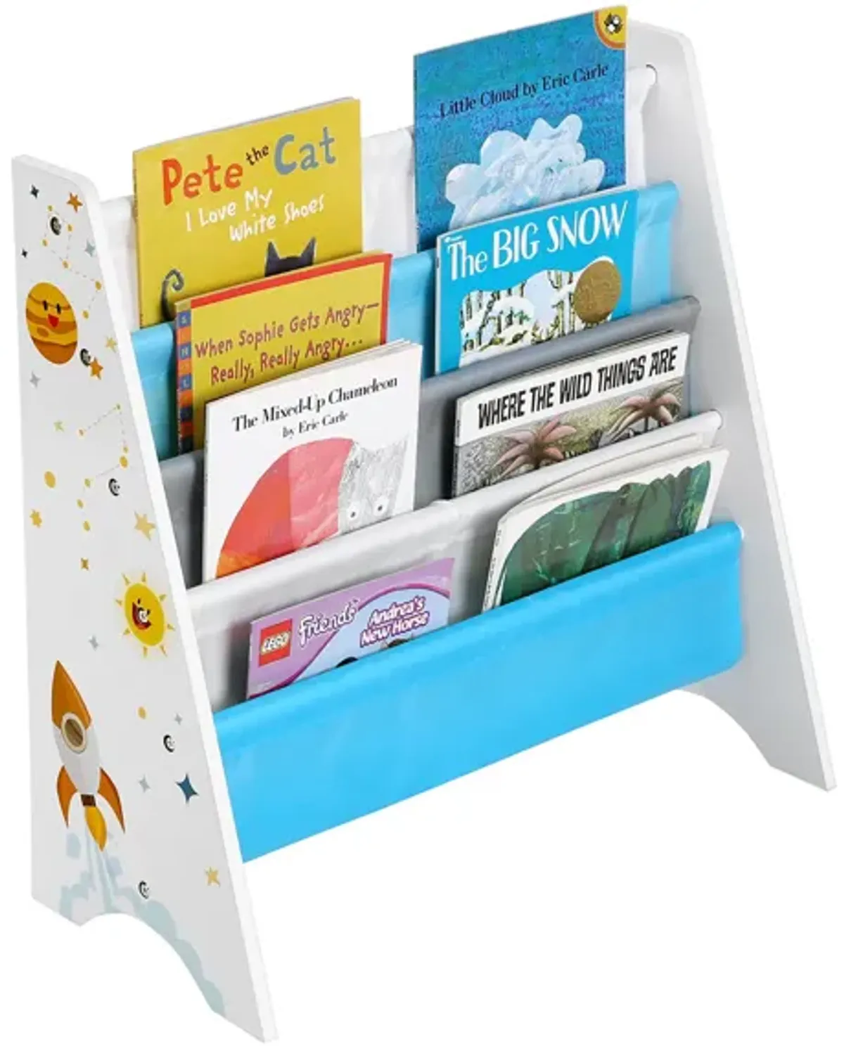 Kids’ Book Organizer Storage Shelf for Playroom, Children’s Room- Blue and Gray