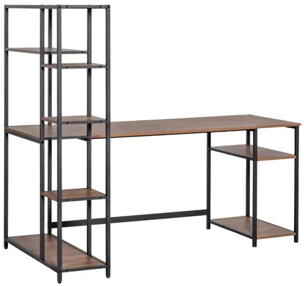 Home Office Desk with Bookshelf: 67" Black/Walnut, CPU Stand, Steel Frame