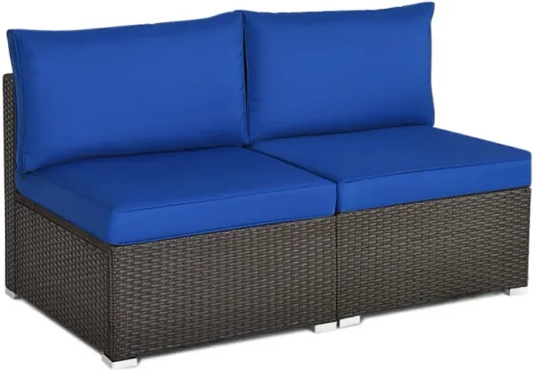 2 Pieces Patio Rattan Armless Sofa Set with 2 Cushions and 2 Pillows
