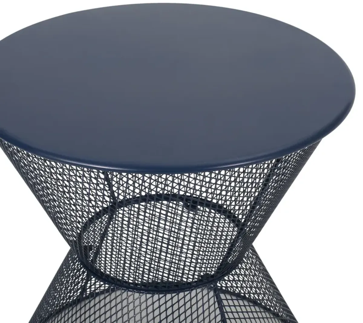 Nian Side Table, Round Top, Hourglass, Outdoor Navy Blue Iron, 18 Inch