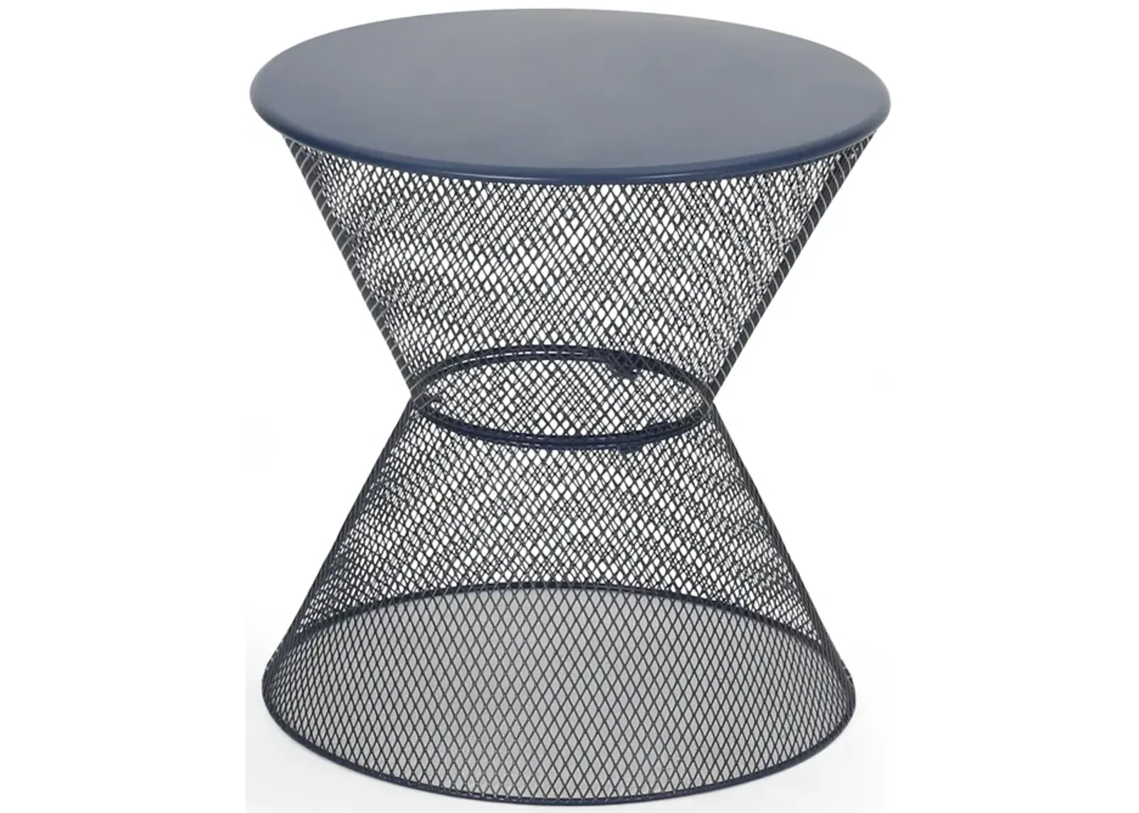 Nian Side Table, Round Top, Hourglass, Outdoor Navy Blue Iron, 18 Inch