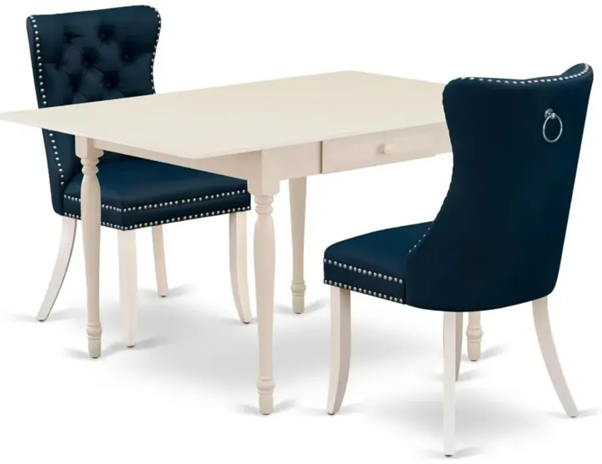 3 Piece Kitchen Table Set Consists of a Rectangle Dining Table with Dropleaf