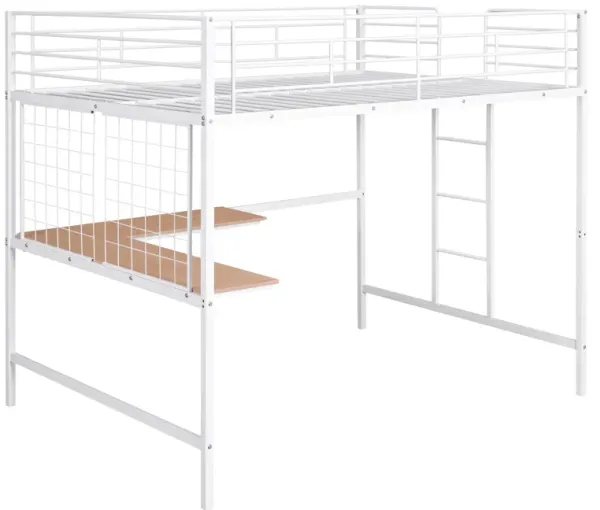 Whisen Modern Style Full Size Metal Loft Bed with Desk and Metal Grid